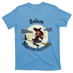 Distressed Salem Massachusetts Pretty Witch Black Cat Broom Cute Gift T-Shirt