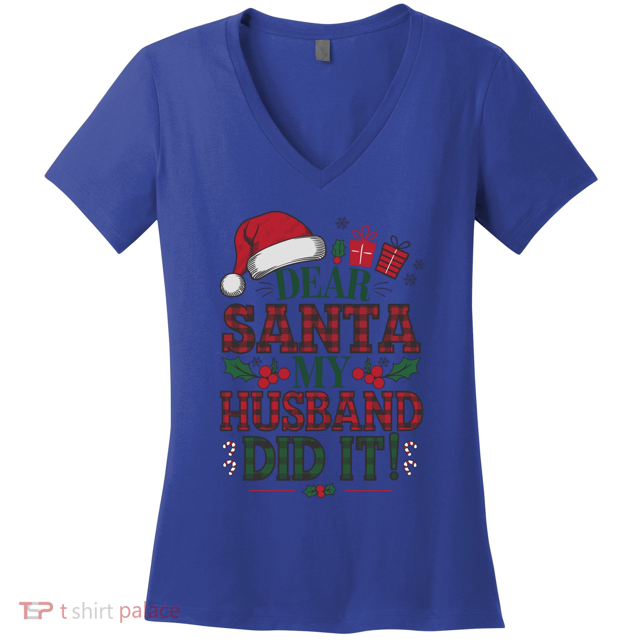 Dear Santa My Sister Did It Funny Christmas Gift Women's V-Neck T-Shirt