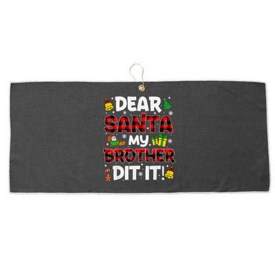 Dear Santa My Brother Did It Buffalo Plaid Christmas Pajama Large Microfiber Waffle Golf Towel