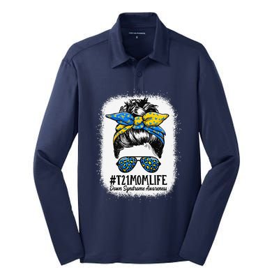 Down Syndrome Mom Life Messy Bun Down Syndrome Awareness Silk Touch Performance Long Sleeve Polo