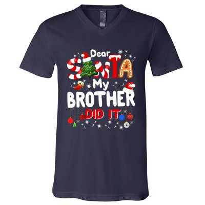 Dear Santa My Brother Did It Funny Christmas Gifts Boy V-Neck T-Shirt