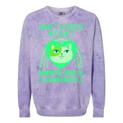 Don't Stress Meowt Tal Health Awareness Rainbow Heart Cat Gift Colorblast Crewneck Sweatshirt