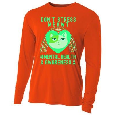 Don't Stress Meowt Tal Health Awareness Rainbow Heart Cat Gift Cooling Performance Long Sleeve Crew