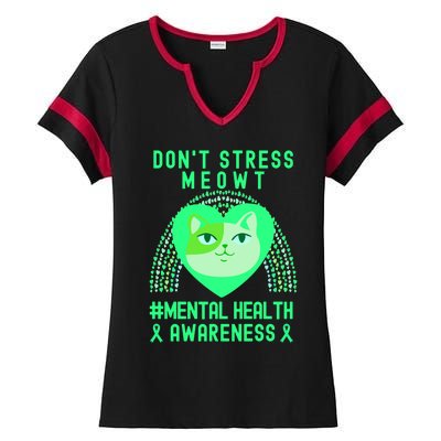 Don't Stress Meowt Tal Health Awareness Rainbow Heart Cat Gift Ladies Halftime Notch Neck Tee