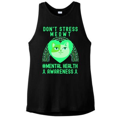 Don't Stress Meowt Tal Health Awareness Rainbow Heart Cat Gift Ladies PosiCharge Tri-Blend Wicking Tank