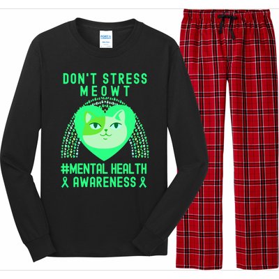 Don't Stress Meowt Tal Health Awareness Rainbow Heart Cat Gift Long Sleeve Pajama Set