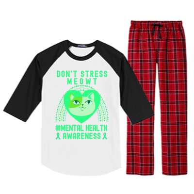 Don't Stress Meowt Tal Health Awareness Rainbow Heart Cat Gift Raglan Sleeve Pajama Set