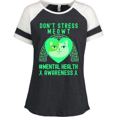 Don't Stress Meowt Tal Health Awareness Rainbow Heart Cat Gift Enza Ladies Jersey Colorblock Tee