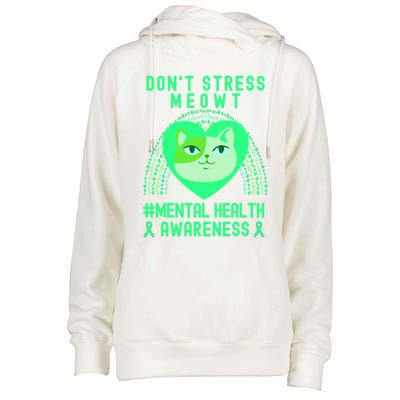 Don't Stress Meowt Tal Health Awareness Rainbow Heart Cat Gift Womens Funnel Neck Pullover Hood