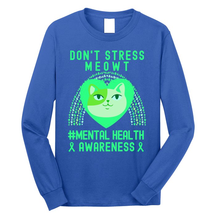 Don't Stress Meowt Tal Health Awareness Rainbow Heart Cat Gift Long Sleeve Shirt