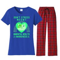 Don't Stress Meowt Tal Health Awareness Rainbow Heart Cat Gift Women's Flannel Pajama Set