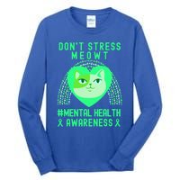 Don't Stress Meowt Tal Health Awareness Rainbow Heart Cat Gift Tall Long Sleeve T-Shirt