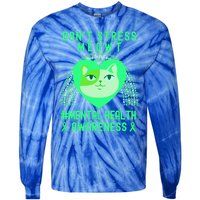 Don't Stress Meowt Tal Health Awareness Rainbow Heart Cat Gift Tie-Dye Long Sleeve Shirt