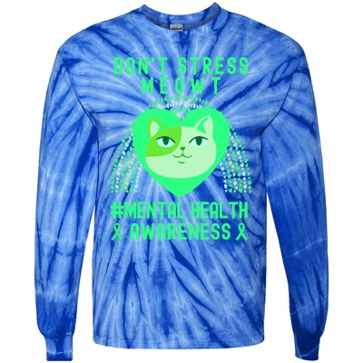 Don't Stress Meowt Tal Health Awareness Rainbow Heart Cat Gift Tie-Dye Long Sleeve Shirt