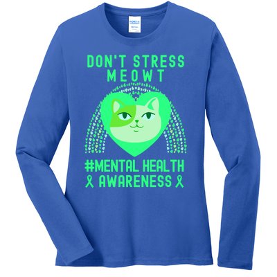 Don't Stress Meowt Tal Health Awareness Rainbow Heart Cat Gift Ladies Long Sleeve Shirt