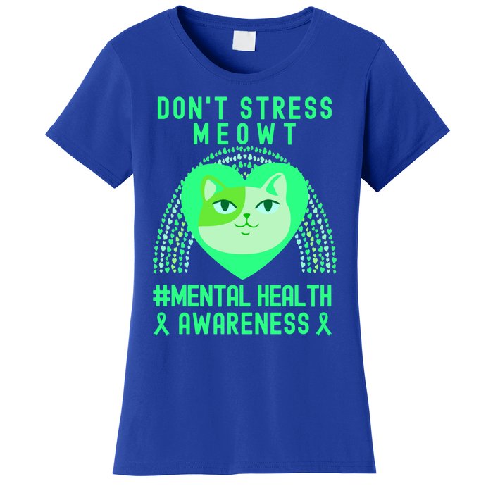 Don't Stress Meowt Tal Health Awareness Rainbow Heart Cat Gift Women's T-Shirt