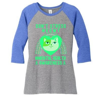 Don't Stress Meowt Tal Health Awareness Rainbow Heart Cat Gift Women's Tri-Blend 3/4-Sleeve Raglan Shirt