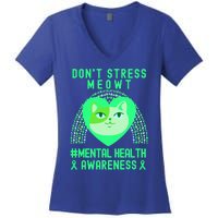 Don't Stress Meowt Tal Health Awareness Rainbow Heart Cat Gift Women's V-Neck T-Shirt