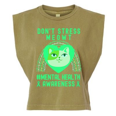 Don't Stress Meowt Tal Health Awareness Rainbow Heart Cat Gift Garment-Dyed Women's Muscle Tee