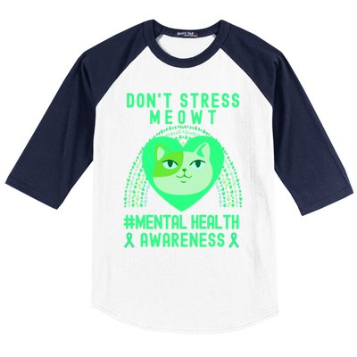 Don't Stress Meowt Tal Health Awareness Rainbow Heart Cat Gift Baseball Sleeve Shirt