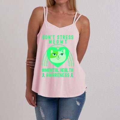 Don't Stress Meowt Tal Health Awareness Rainbow Heart Cat Gift Women's Strappy Tank