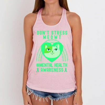 Don't Stress Meowt Tal Health Awareness Rainbow Heart Cat Gift Women's Knotted Racerback Tank