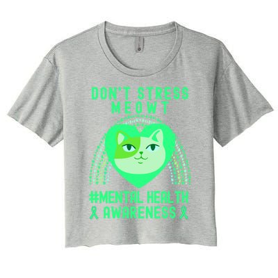 Don't Stress Meowt Tal Health Awareness Rainbow Heart Cat Gift Women's Crop Top Tee