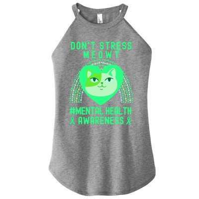 Don't Stress Meowt Tal Health Awareness Rainbow Heart Cat Gift Women's Perfect Tri Rocker Tank