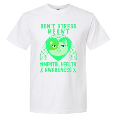 Don't Stress Meowt Tal Health Awareness Rainbow Heart Cat Gift Garment-Dyed Heavyweight T-Shirt