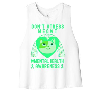 Don't Stress Meowt Tal Health Awareness Rainbow Heart Cat Gift Women's Racerback Cropped Tank