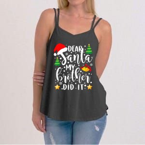 Dear Santa My Brother Did It Funny Christmas Pajama Women's Strappy Tank