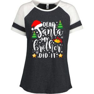 Dear Santa My Brother Did It Funny Christmas Pajama Enza Ladies Jersey Colorblock Tee