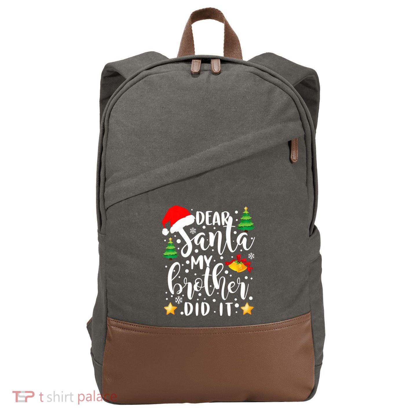Dear Santa My Brother Did It Funny Christmas Pajama Cotton Canvas Backpack