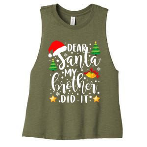 Dear Santa My Brother Did It Funny Christmas Pajama Women's Racerback Cropped Tank