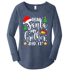 Dear Santa My Brother Did It Funny Christmas Pajama Women's Perfect Tri Tunic Long Sleeve Shirt