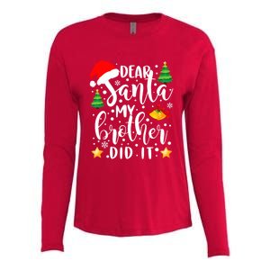 Dear Santa My Brother Did It Funny Christmas Pajama Womens Cotton Relaxed Long Sleeve T-Shirt