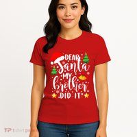 Dear Santa My Brother Did It Funny Christmas Pajama Womens T-Shirt