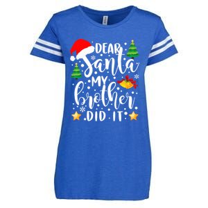 Dear Santa My Brother Did It Funny Christmas Pajama Enza Ladies Jersey Football T-Shirt