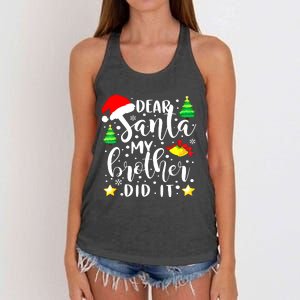 Dear Santa My Brother Did It Funny Christmas Pajama Women's Knotted Racerback Tank