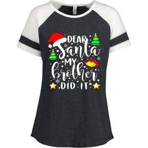 Dear Santa My Brother Did It Funny Christmas Pajama Enza Ladies Jersey Colorblock Tee