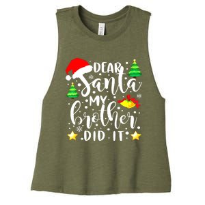 Dear Santa My Brother Did It Funny Christmas Pajama Women's Racerback Cropped Tank