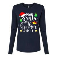 Dear Santa My Brother Did It Funny Christmas Pajama Womens Cotton Relaxed Long Sleeve T-Shirt