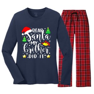 Dear Santa My Brother Did It Funny Christmas Pajama Women's Long Sleeve Flannel Pajama Set 