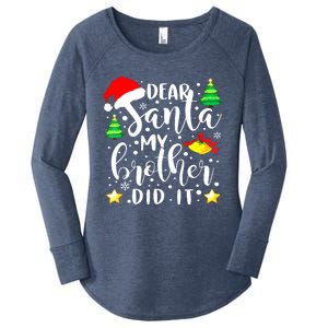 Dear Santa My Brother Did It Funny Christmas Pajama Women's Perfect Tri Tunic Long Sleeve Shirt