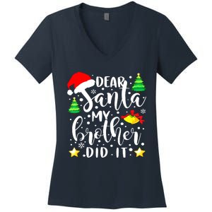 Dear Santa My Brother Did It Funny Christmas Pajama Women's V-Neck T-Shirt