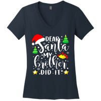 Dear Santa My Brother Did It Funny Christmas Pajama Women's V-Neck T-Shirt