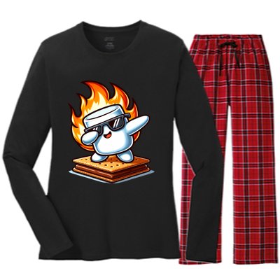 Dabbing Smore Marshmallow Cute Dab Dance Camping Women's Long Sleeve Flannel Pajama Set 