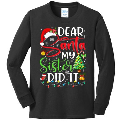 Dear Santa My Sister Did It Funny Xmas Christmas Pajamas Kids Long Sleeve Shirt