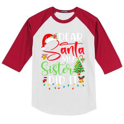 Dear Santa My Sister Did It Funny Xmas Christmas Pajamas Kids Colorblock Raglan Jersey