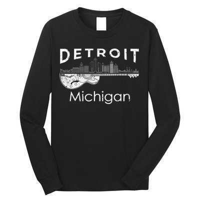 Detroit Souvenir Men Michigan Music Electric Guitar Long Sleeve Shirt